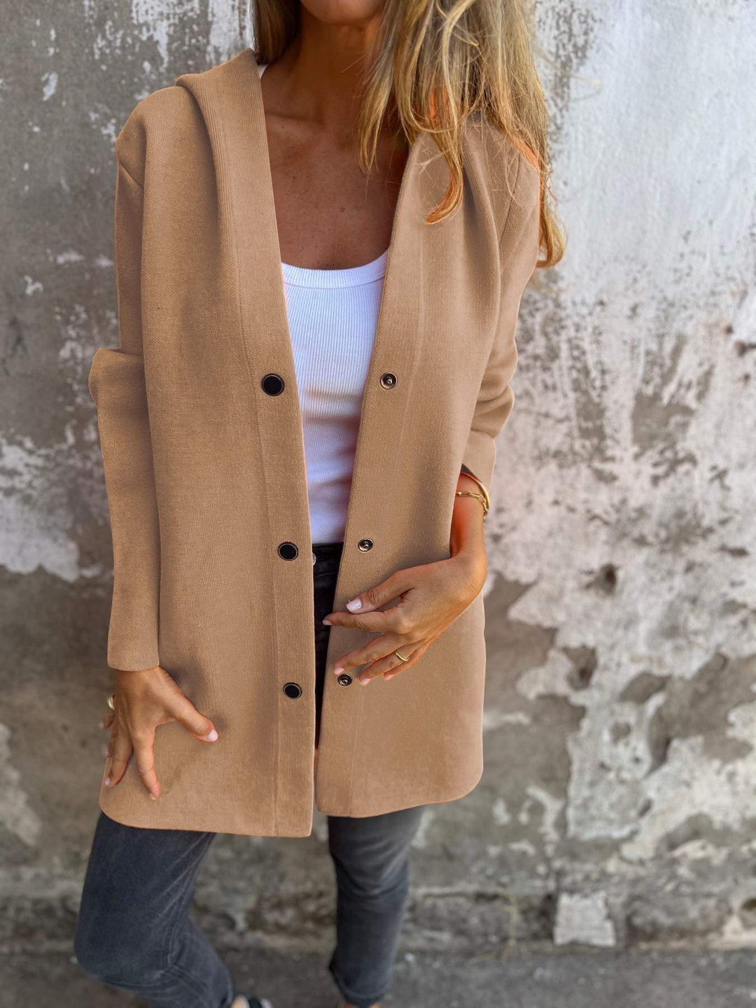 LUCY - CASUAL SINGLE-BREASTED HOODED JACKET